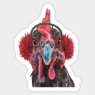 Grey, holiday chicken with earmuffs Sticker